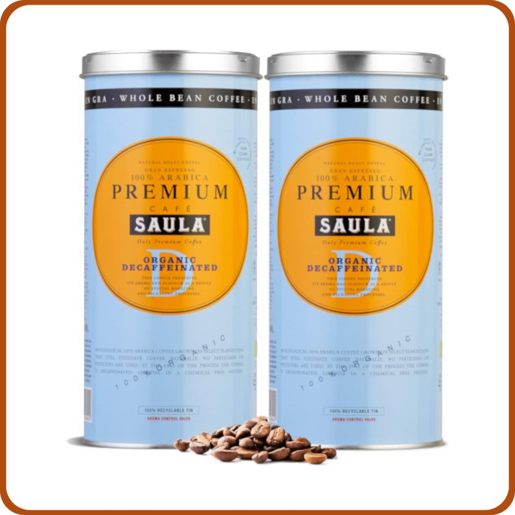 Café Saula grano, Pack 2 botes de 500 gr. Premium Ecológico Descafeinado 100% arábica