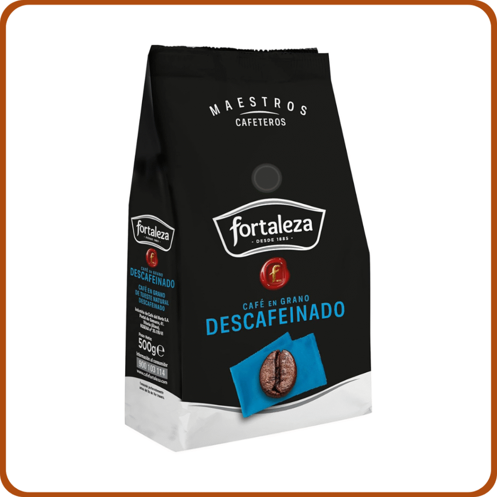 Café Fortaleza - Café Grano Descafeinado, Puro Sabor, Ideal para cafeteras Espresso, Pack 500g x 6 estcuches - Total 3kg
