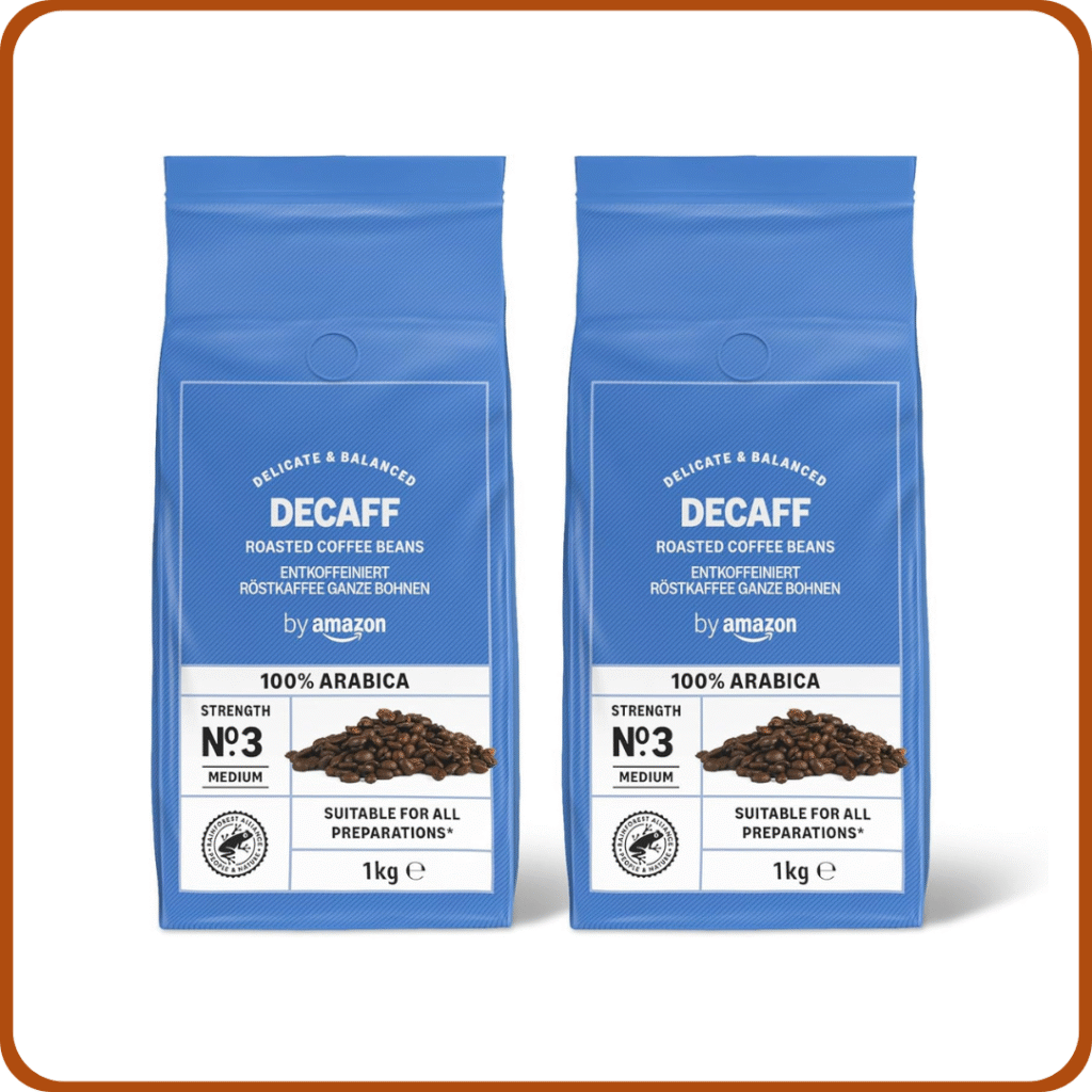 by Amazon Café descafeinado en grano, tueste claro, certificado Rainforest Alliance, 1 kg (Paquete de 2)