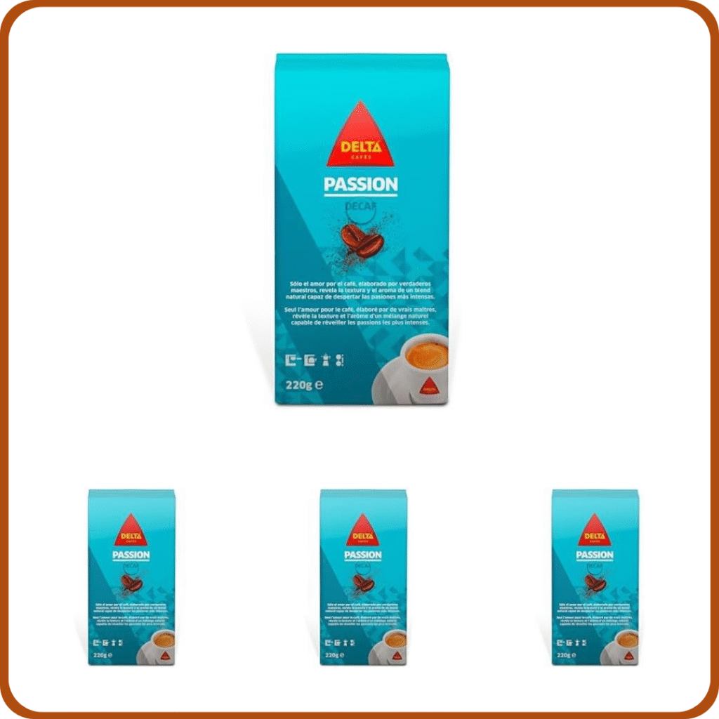 Delta Cafés Passion Descafeinado - Café Molido - Notas de Caramelo - 220 G (Paquete de 4)