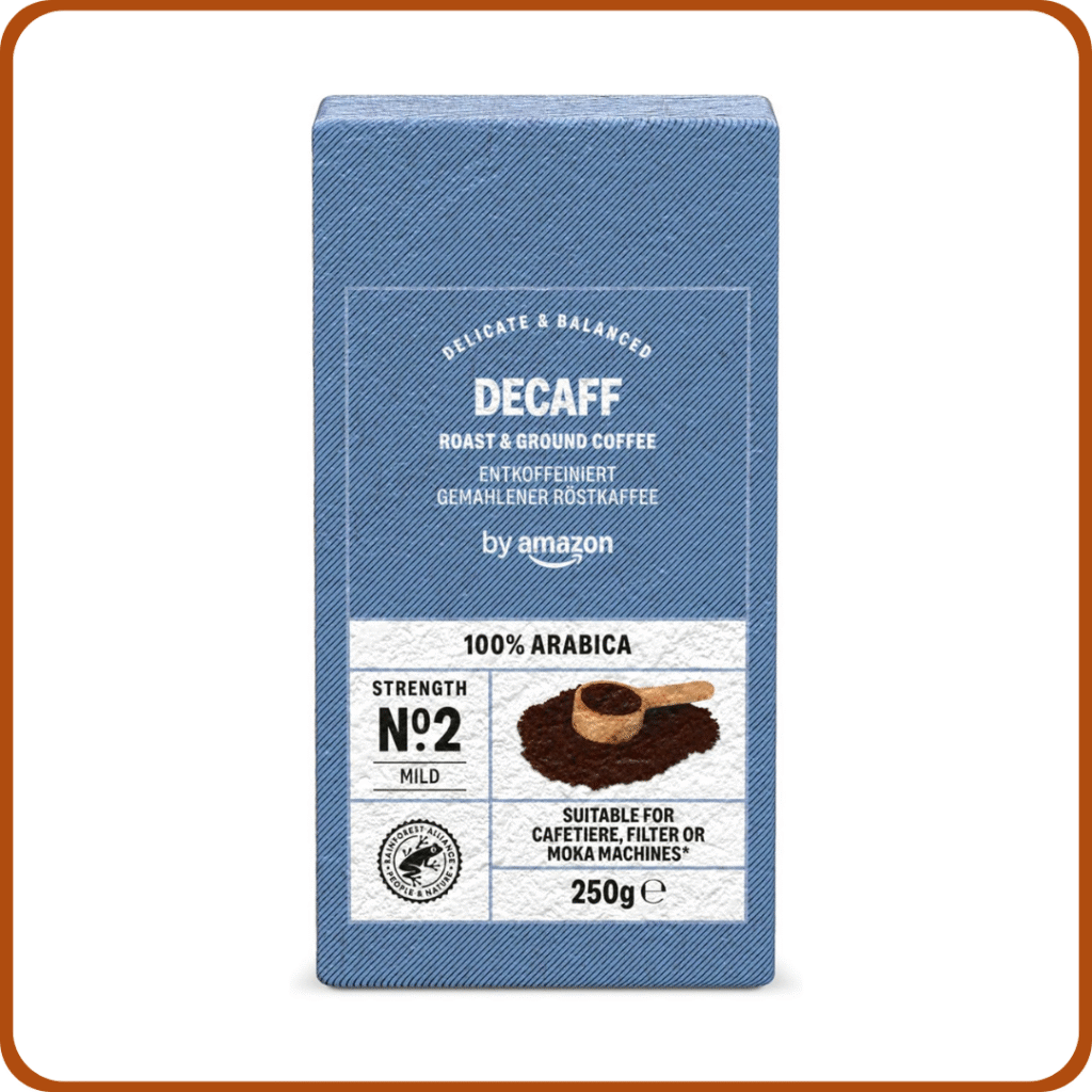 by Amazon - Café molido Natural descafeinado, tueste claro, certificado Rainforest Alliance, 250 g (Paquete de 4)