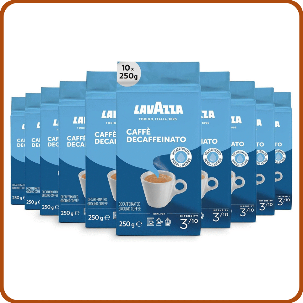 Lavazza, Caffè Decaffeinato, Café Molido Natural Descafeinado,10 x 250g, para Cafetera Italiana, de Filtro y Francesa, con Notas de Frutos Secos, Arábica y Robusta, Intensidad 3, Tueste Medio