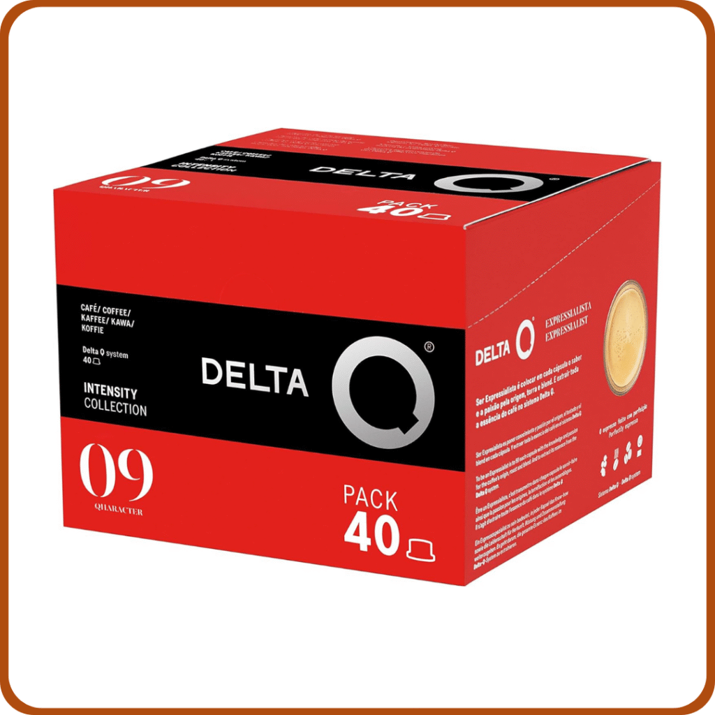 Delta Cafés - Delta Q - Cápsulas de Café Molido Qharacter - Espresso Intenso con Notas de Caramelo y Frutos Secos - Intensidad 9 - Molido Natural - 80 Cápsulas