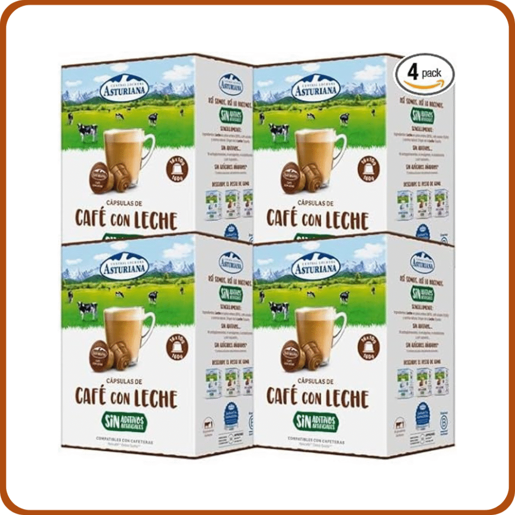Central Lechera Asturiana Cápsulas de Café con Leche Entera, 4 x 16 cápsulas