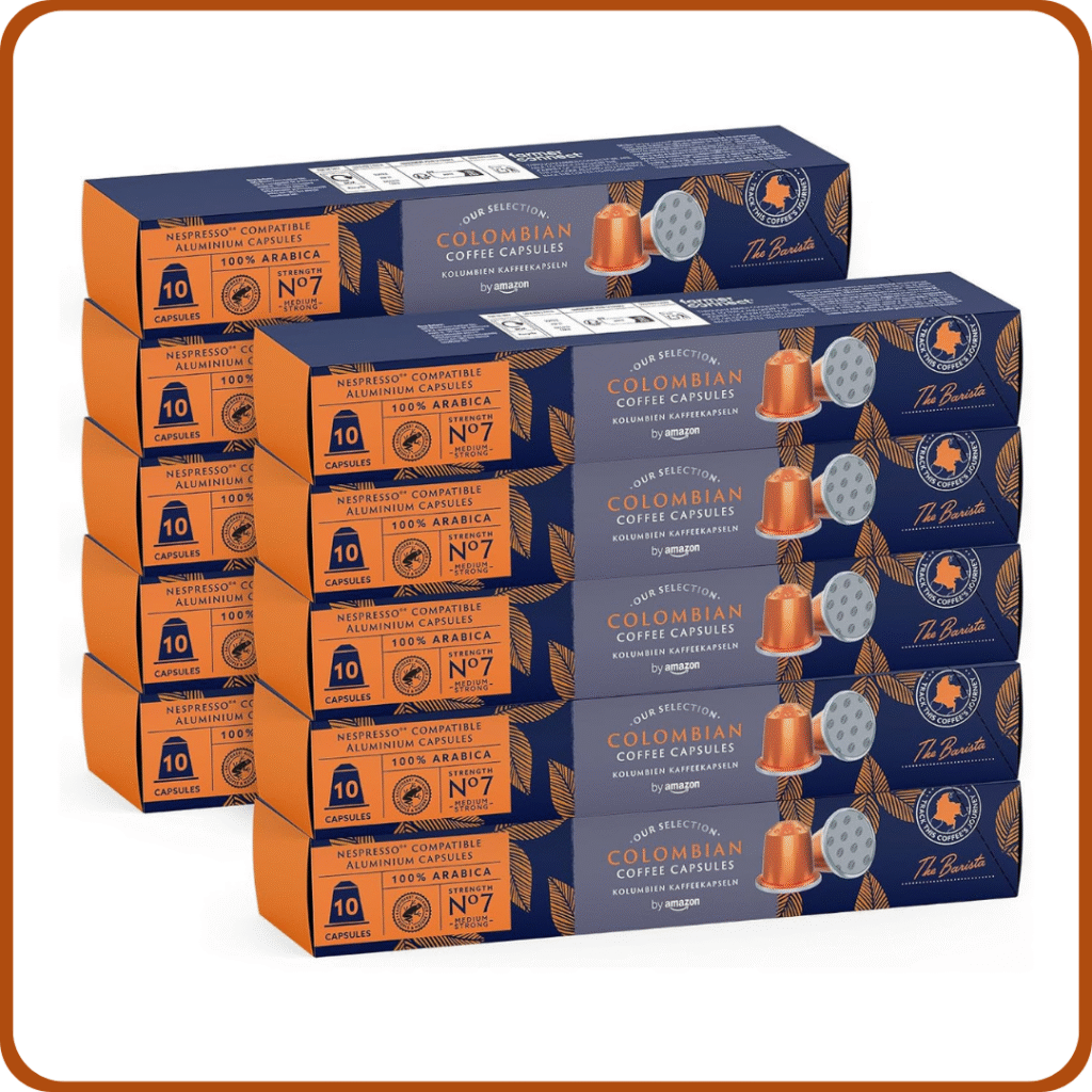 by Amazon Café colombiano compatible con Nespresso, Tueste Medio, 100 cápsulas de aluminio, 10 Unidad (Paquete de 10) - Certificado Rainforest Alliance