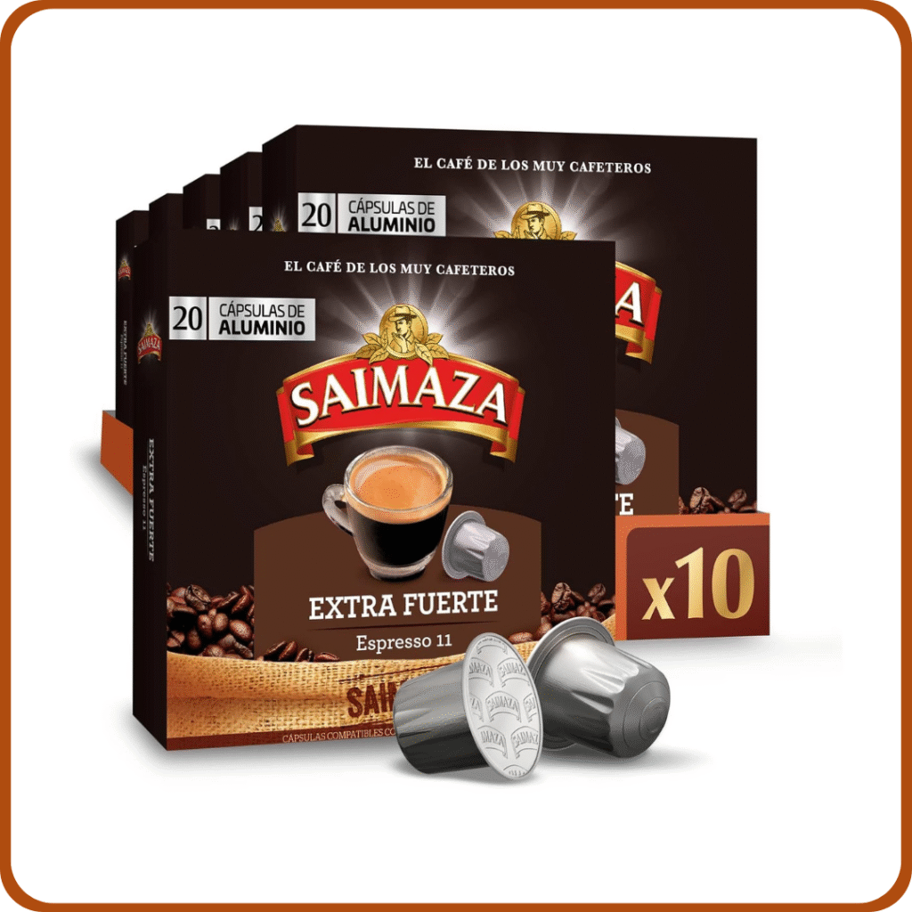 Saimaza Café Extra Fuerte Espresso 11 - 200 cápsulas de aluminio compatibles con máquinas Nespresso (R)* (10 Paquetes de 20 cápsulas) - Amazon Exclusive