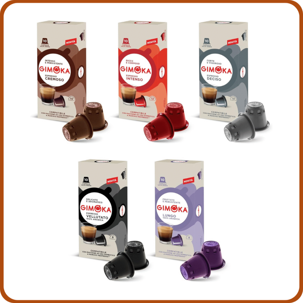 Gimoka kit de degustación 5 Variedades de Café, intensidad varía entre 6 y 13-100 Cápsulas - Compatibles con Máquinas de Café Nespresso* para uso doméstico - Producido en Italia - 10 paquetes de 10