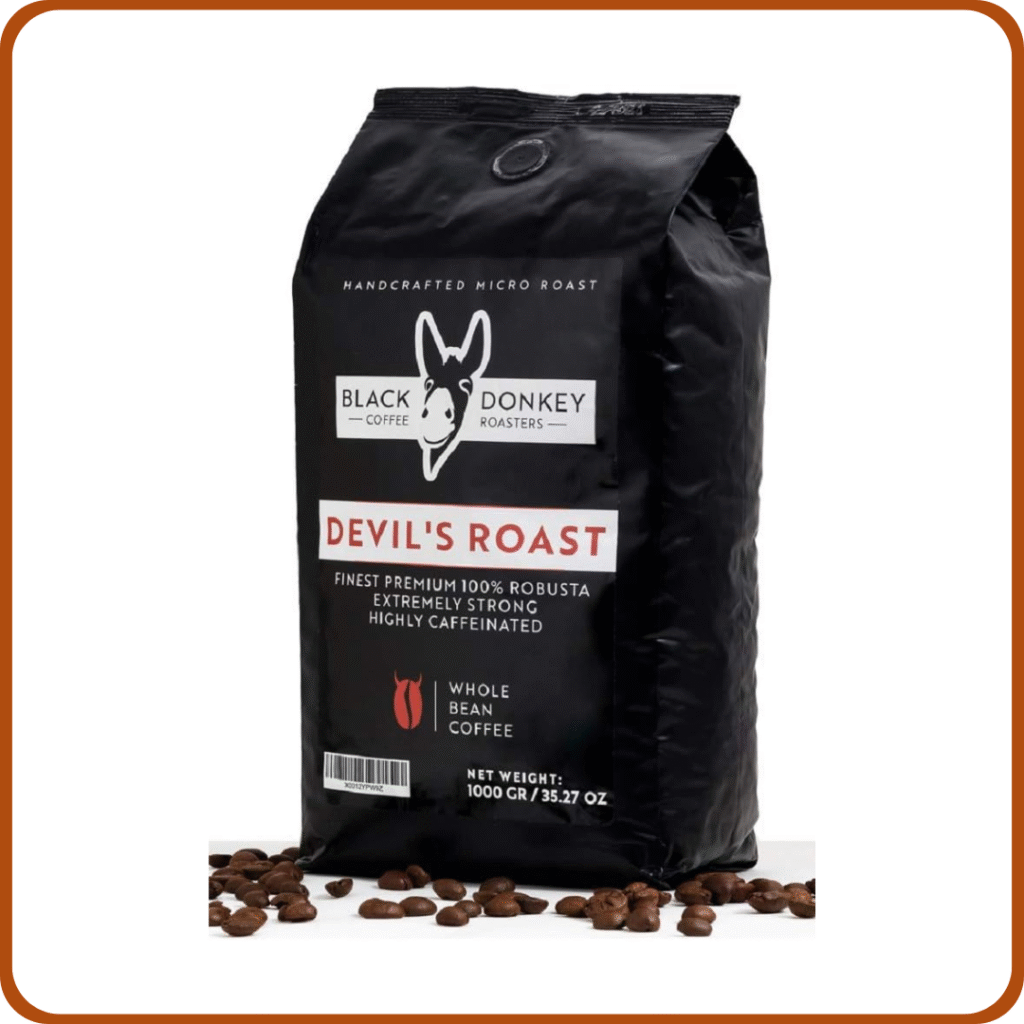 DEVIL'S ROAST | 1KG Café Natural En Grano Extremadamente Fuerte | Espresso Altamente Cafeinado | Black Donkey Coffee Roasters