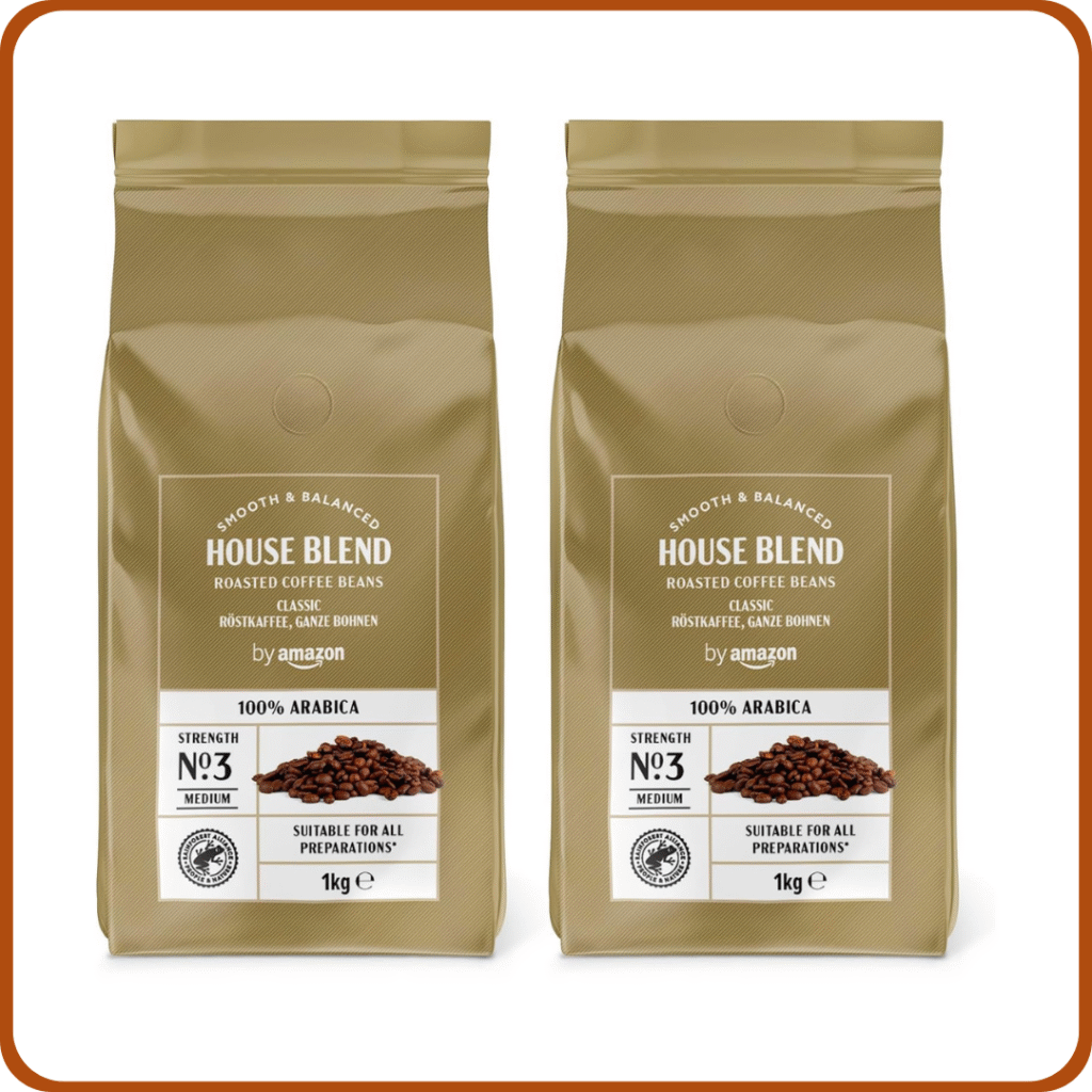 by Amazon 100% arabica Café En Grano Natural Classico, tueste medio, Puro arabica, certificado Rainforest Alliance, 1 kg (Paquete de 2)