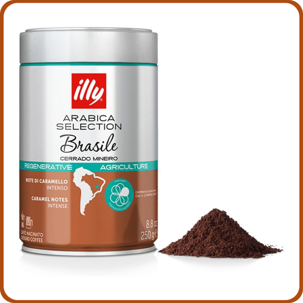 Café molido illy Arabica Selection Brasil Cerrado Mineiro: 100% de agricultura regenerativa - Una lata de 250 g