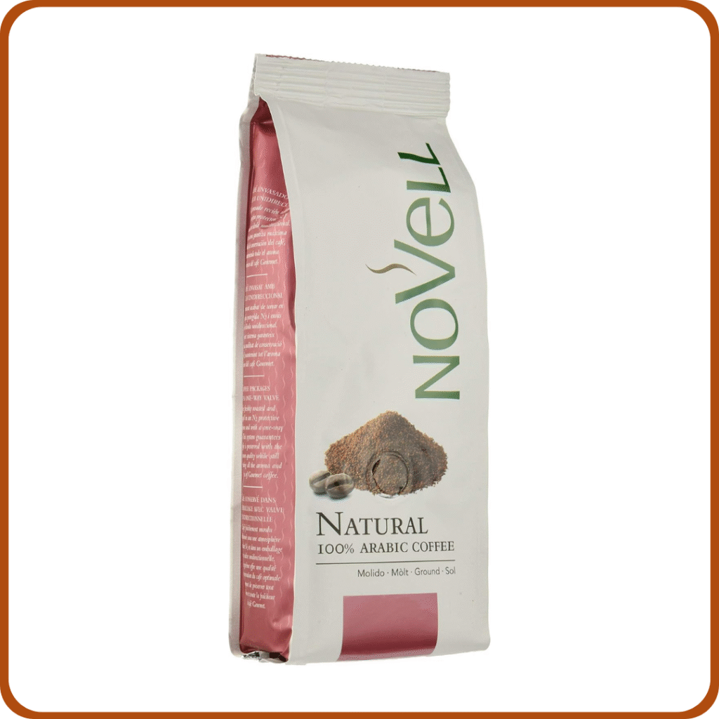 NOVELL - Café Molido Natural Arábica 100% 1 kg | Café Molido para Experiencia Gourmet Premium | 4 Bolsas de 250 g | Fácil Uso con Válvula Unidireccional | Café Arábica Sostenible. .