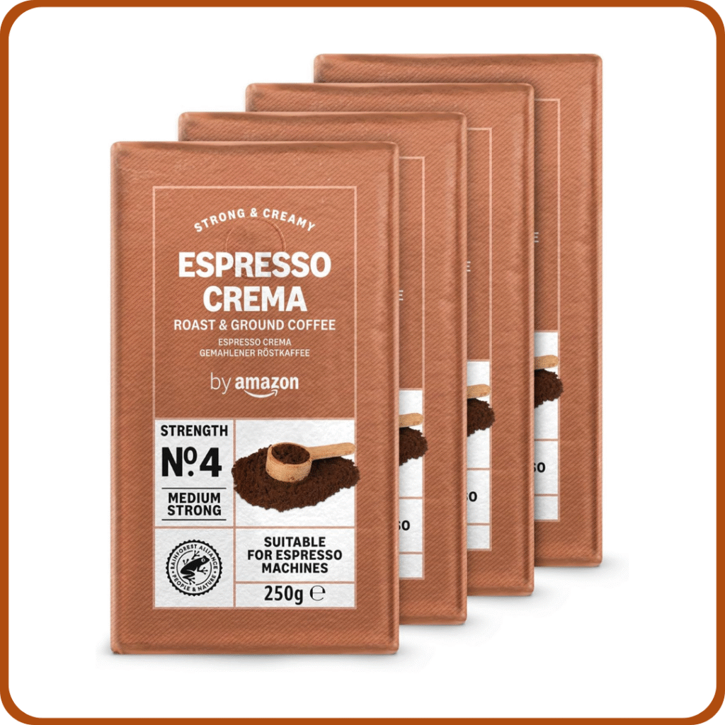 by Amazon Café molido Natural Espresso Crema, 250 g (Paquete de 4), tueste claro - Certificado por Rainforest Alliance