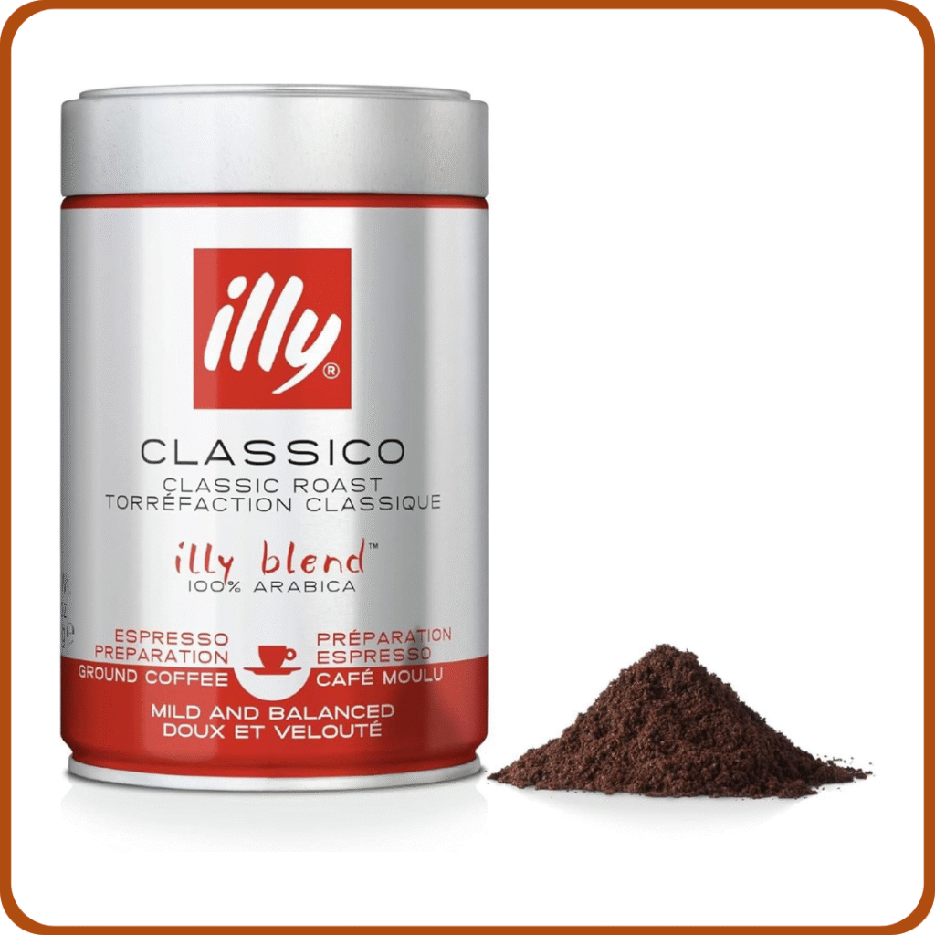 illy Café, café molido Classico, tostado medio, granos de café 100% arábico, 250 g