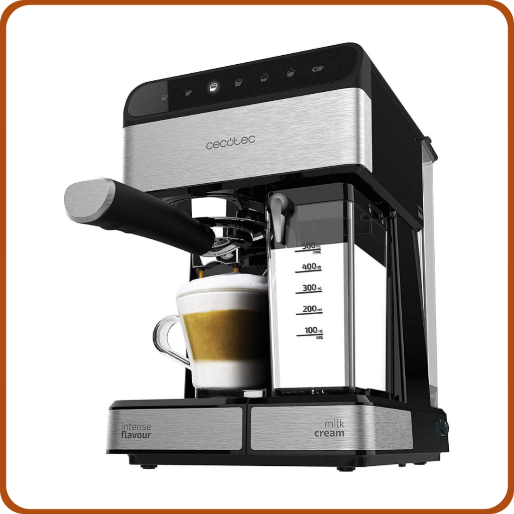 Cecotec Cafetera Semiautomatica Power Instant-ccino 20 Touch Serie Nera. 1350 W, 20 Bares de Presión, Tanque de Leche de 500ml, Control Táctil, Depósito de 1,4 Litros, Acabados Acero Inox 