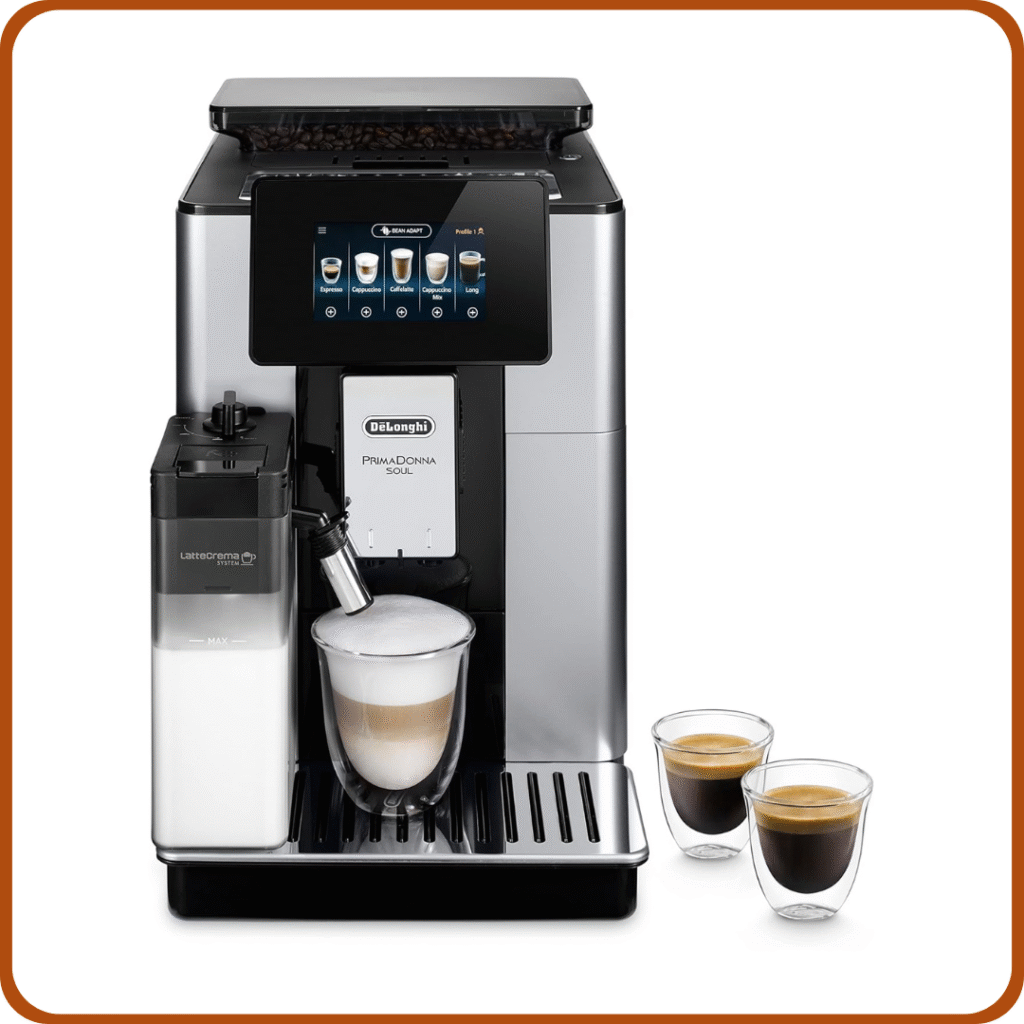 De'Longhi Perfetto Primadonna Soul ECAM612.55.SB Cafetera Superautomática Café y Cappuccino con Sistema de Leche LatteCrema, Tecnología Bean to Cup, 18 Bebidas, App Control