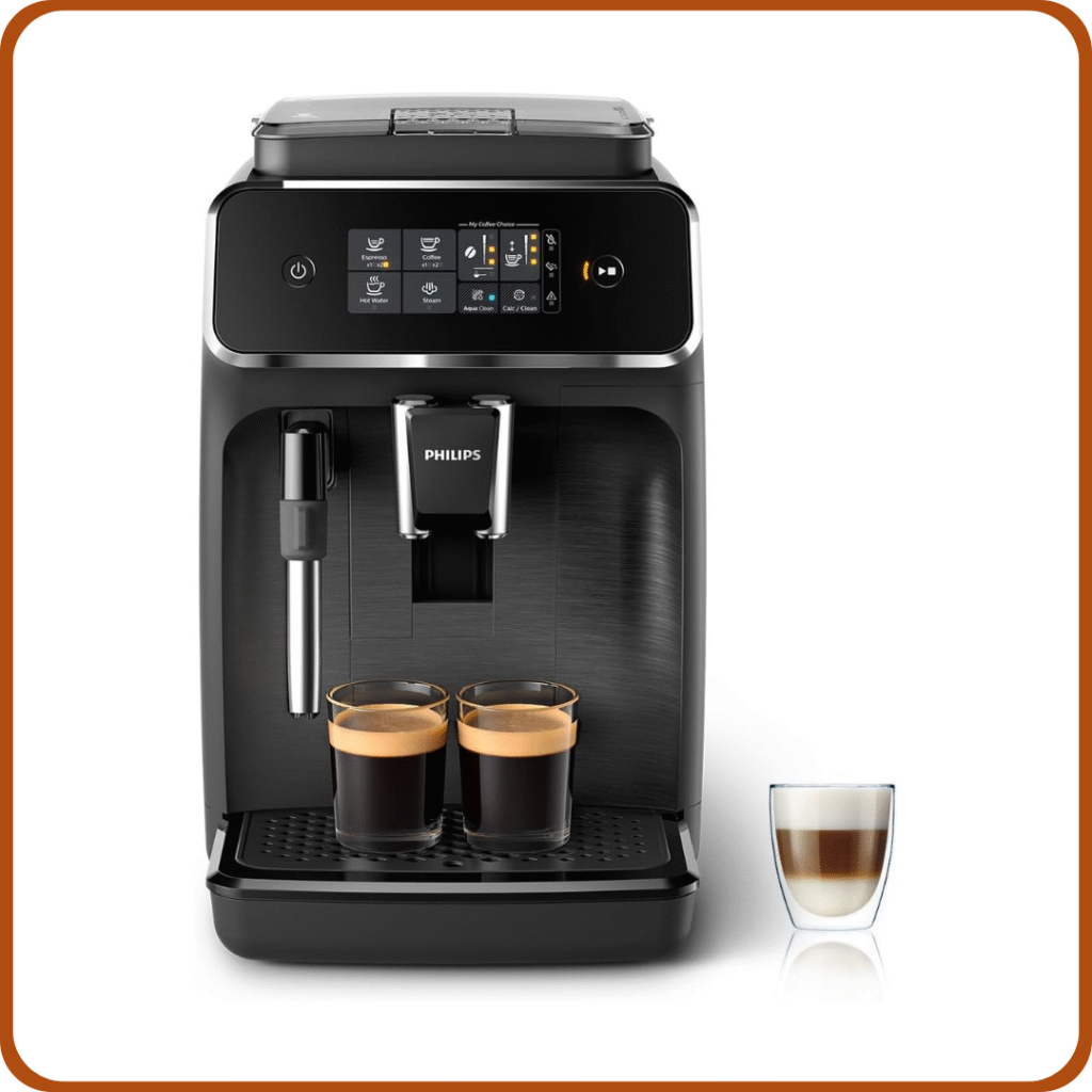 Philips Serie 2200 Cafetera Espresso Totalmente Automática - 2 Cafés, Pantalla Táctil, Espumador de Leche Clásico, Molinillo de Cerámica, Negro Mate (EP2220/10)