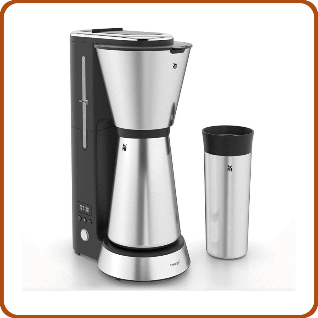 WMF Kitchenminis - Cafetera Aroma de goteo con termo, cafetera de filtro para hasta 5 tazas de café, vaso térmico 350 ml, programa antical, indicador agua, display digital, filtro extraible, 760 W