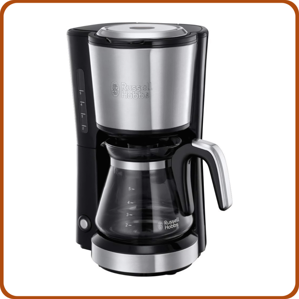 Russell Hobbs Cafetera de Goteo Compact Home - Diseño Compacto, 5 Tazas, Capacidad 740 ml, Soporte de Filtro Extraíble, Interruptor Luminoso, Acero Inoxidable, Plata y Negro - 24210-56