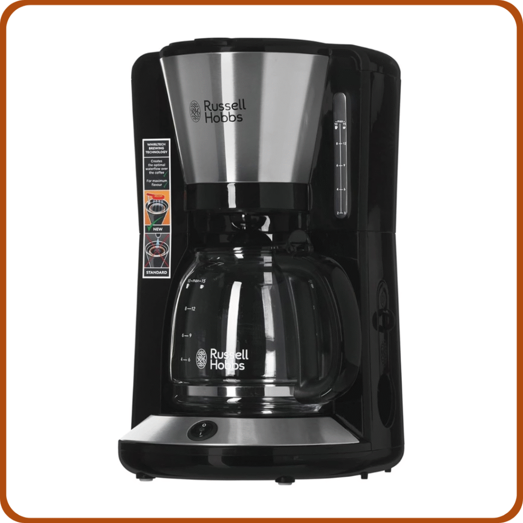 Russell Hobbs 24010-56 24010-56/RH Adventure-Cafetera Cepillado, 10 Tazas Grandes o 15 pequeñas, 1100 W, 1.25 litros, INOX Mate, Acero Inoxidable, Negro