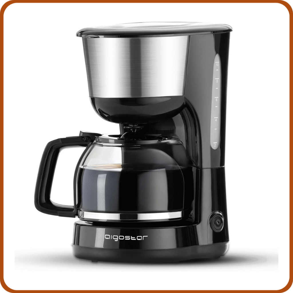 Aigostar Chocolate 30HIK–Cafetera de goteo, 1000w Cafetera de Filtro, con Filtro Reutilizable, Función Recalentar y Mantener Caliente. Sistema Antigoteo. 1,25l(10 Tazas), Libre de BPA.