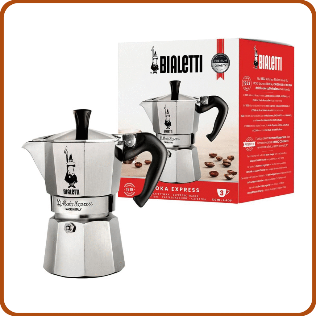 Bialetti - Moka Express: Icónica Cafetera Italiana para Espresso, Auténtico Café Italiano, Cafetera Moka 3 Tazas (130 Ml), Aluminio, Plata 