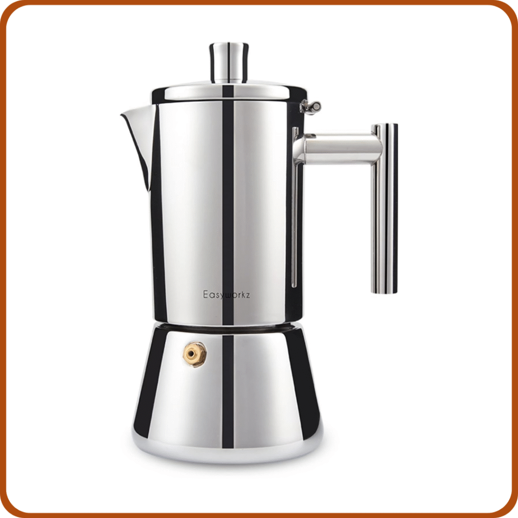 Easyworkz Diego Cafetera Italiana de Acero Inoxidable para Cocina de inducción,300 ml, 4-6 Tazas, Plateado 
