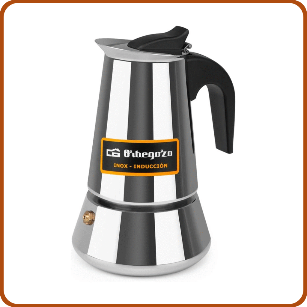 Orbegozo KFI 460 , Cafetera italiana inducción , 4 tazas , mango ergonómico, apta para cocinas de gas, eléctricas y de vitrocerámica, se puede usar en lavavajillas, color acero inoxidable