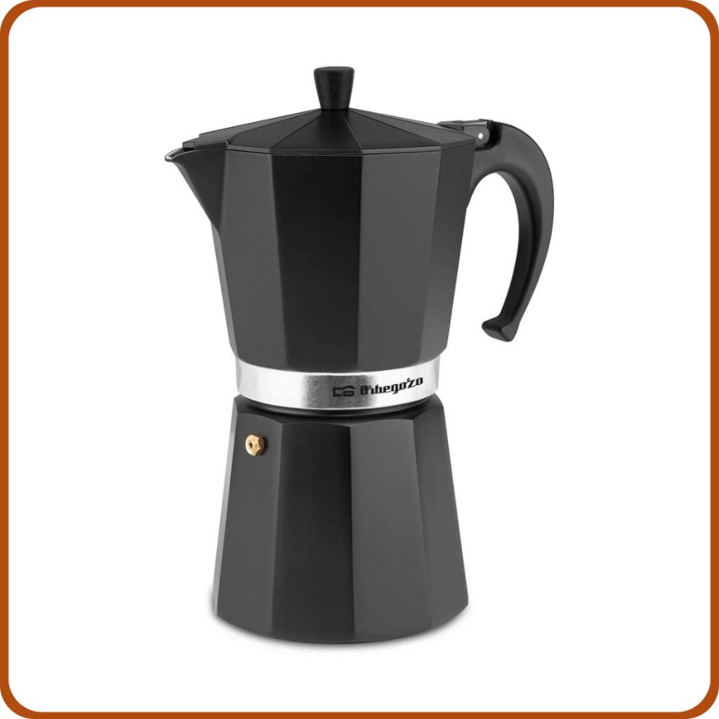 Orbegozo KFN 1210, Cafetera italiana, 12 tazas de capacidad, apta para cocinas a gas, eléctricas y vitrocerámicas, asa ergonómica, válvula de seguridad, fácil de limpiar, color negro