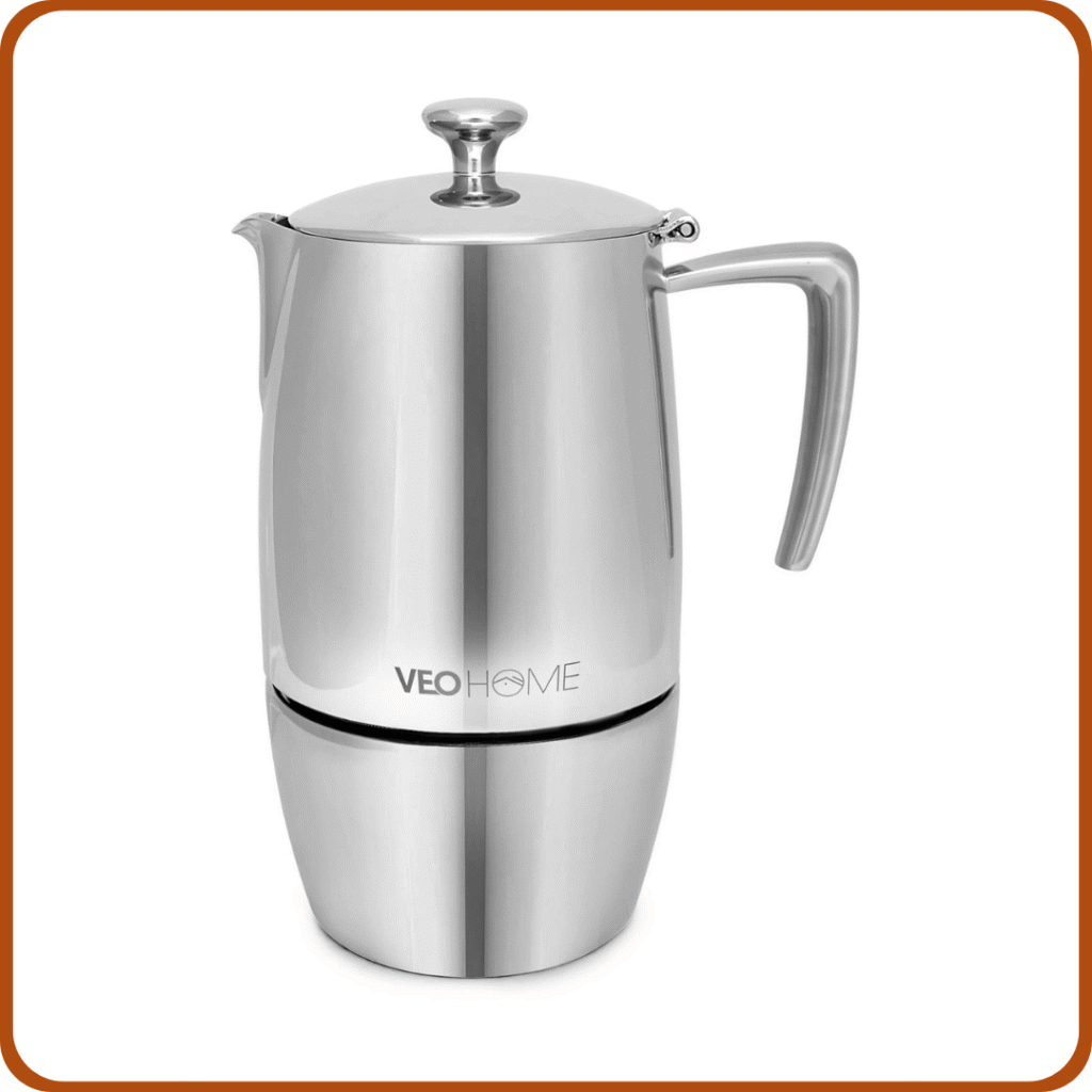 VeoHome - Cafetera Italiana de Acero Inoxidable 10 tazas 500 ml – Cafetera Moka para cocinas Inducción, Vitrocerámica y de Gas - Estilo Espresso – Irrompible, Segura y apta para Lavavajillas 
