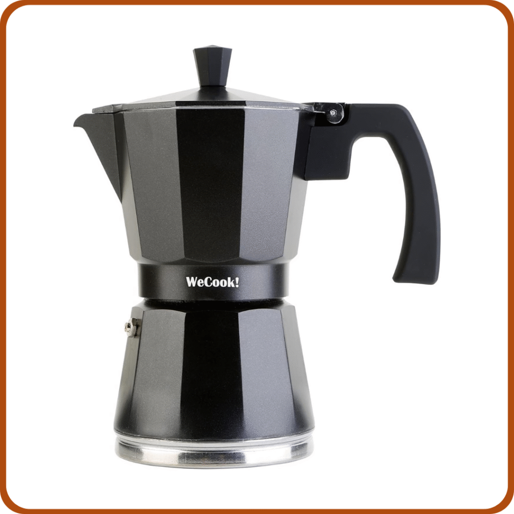 WECOOK! Luccia Cafetera Italiana, Inducción, Aluminio, Express, 6 Tazas Café, Apta para todas las Cocinas, Color Negro, Junta de Cierre de Silicona, Válvula de Seguridad 