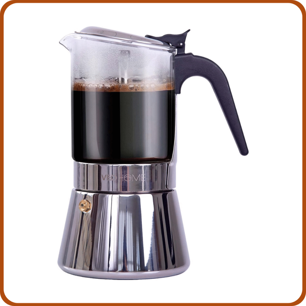 Cafetera Italiana Transparente de Vidrio y Acero Inoxidable – 6 Tazas/360ml – Cocina Inducción, Vitrocerámica y Gas – Cafetera Moka Resistente y Apta para Lavavajillas