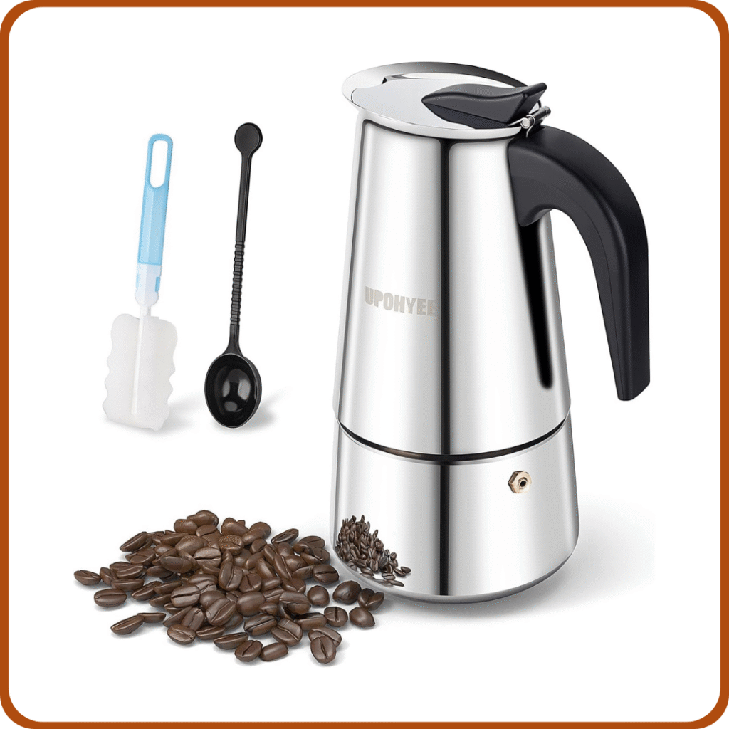 Cafetera Italiana 10 Tazas 450 ml Compatible con Gas Vitrocerámica e Inducción, Acero Inoxidable de Válvula de Seguridad