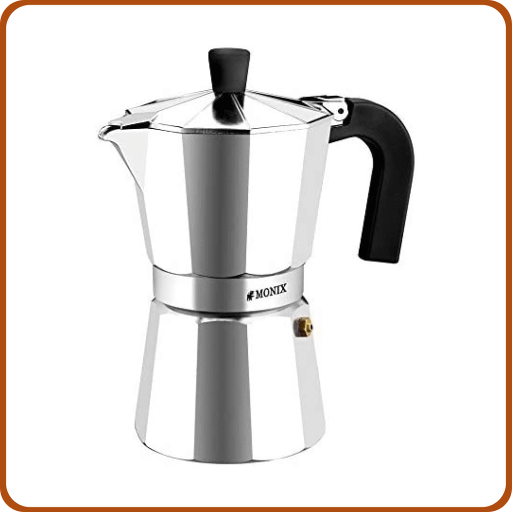 Monix Vitro Express | Cafetera de Aluminio 6 Tazas, Apta para Todo Tipo de cocinas Excepto inducción, 50 W, 6 Cups, Plata 