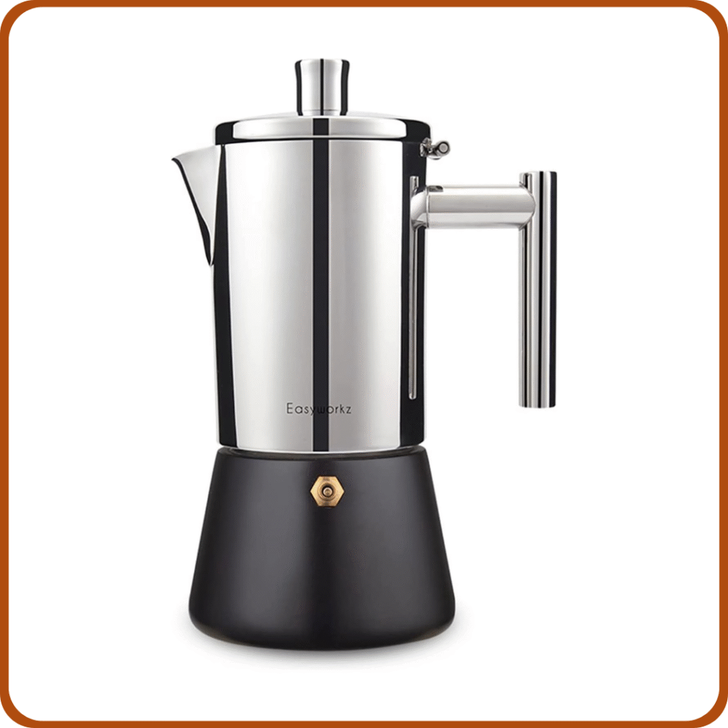 Easyworkz Diego Cafetera Italiana de Acero Inoxidable para Cocina de inducción, 300 ml, 4-6 Tazas, Negro 