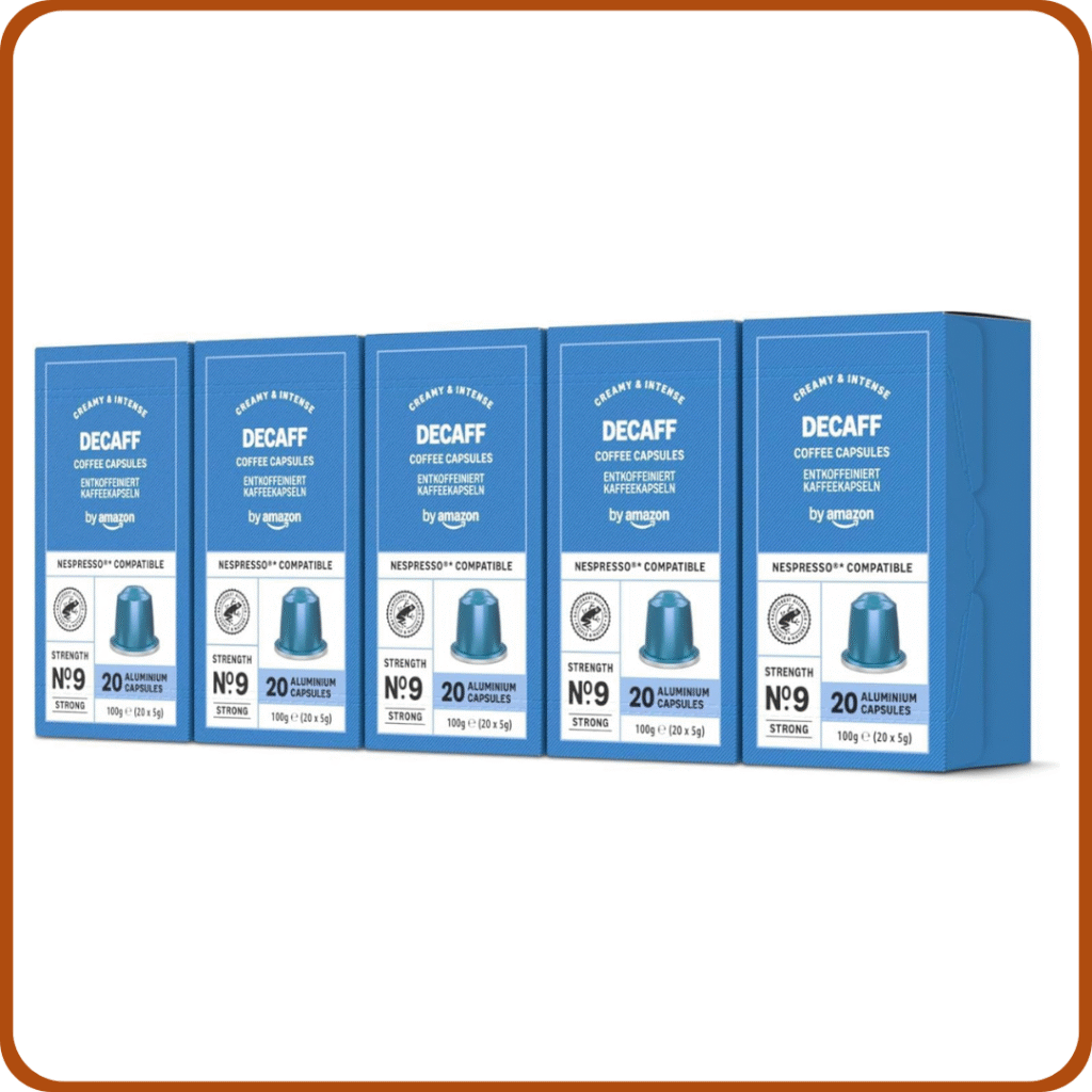 by Amazon - Cápsulas de café Espresso Descafeinado, tueste medio, compatibles con Nespresso, 100 unidades, 5 paquetes de 20, certificado Rainforest Alliance