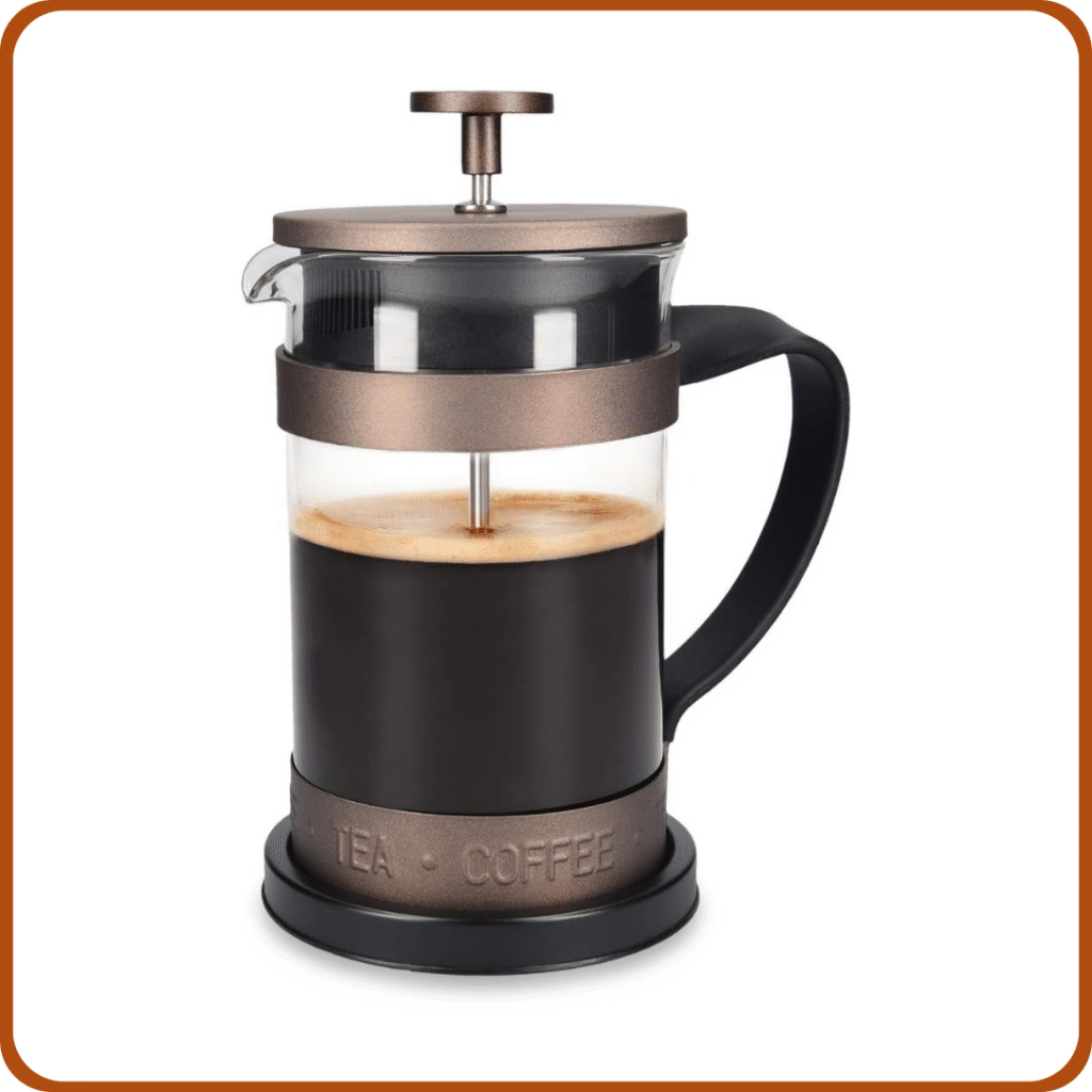 Navaris Cafetera Francesa de Acero Inoxidable - Tetera cafetera de émbolo Vintage de 600 ML para 5 Tazas con Jarra de Cristal y Filtro - Marrón