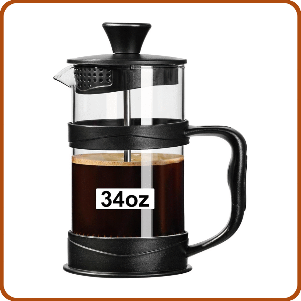 PARACITY Cafetera de prensa de 1000 ml, cafetera de 4 tazas, prensa francesa con pantalla de 3 filtros, cafetera de 34 onzas, cafetera de prensa francesa para regalo de viaje y hogar (negro)