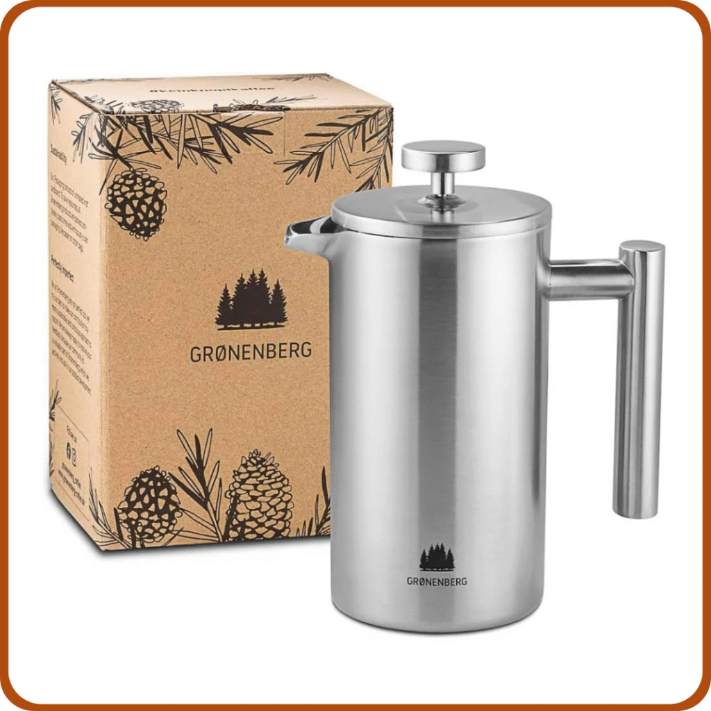 Groenenberg Cafetera francesa I Prensa francesa con filtros de repuesto I French Press 0,6 litro I Cafetera embolo en acier inox con función térmica