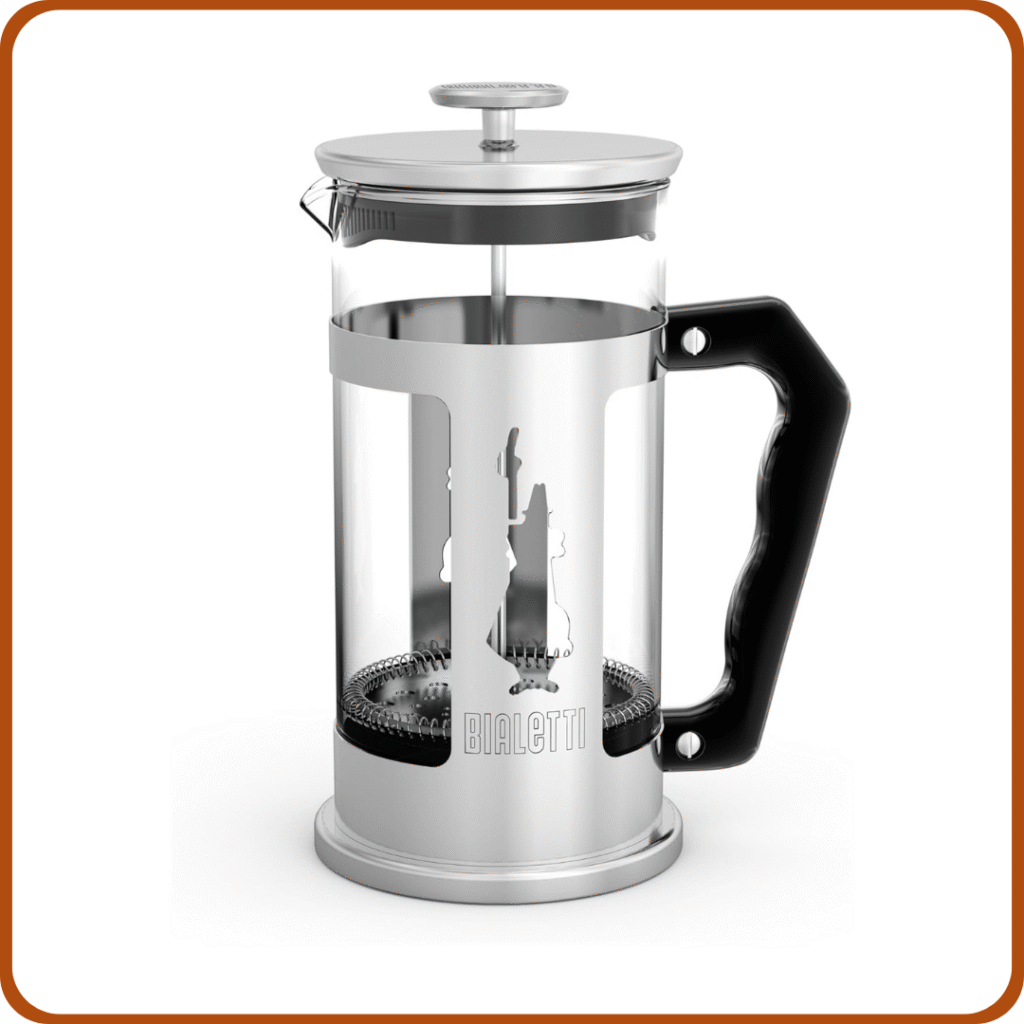 Bialetti Prensa de café Preziosa, filtro de prensa francesa para café o té, cuerpo de acero inoxidable y recipiente de vidrio borosilicato, apto para lavavajillas, 350 ml, para 3 tazas