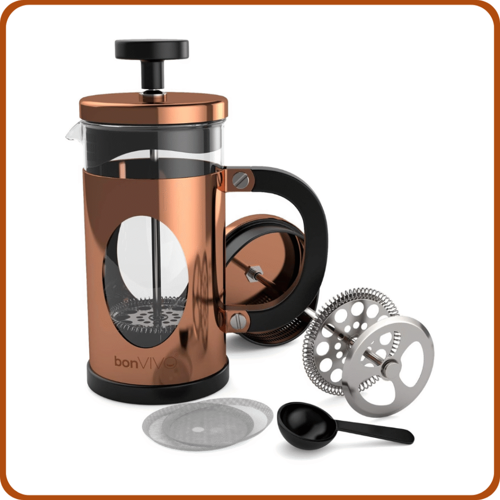 bonVIVO GAZETARO I Cafetera Francesa, 350ml - French Press de Vidrio y Acero Inoxidable - Prensa Francesa de Émbolo Manual sin Filtros para Café, Cebada y Infusiones