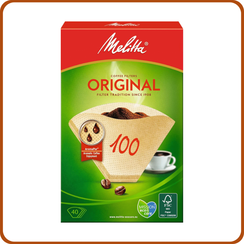 Melitta 100, bolsas de filtro, papel Aromapor, marrón natural, paquete de 1, compatibles con cafetera, 40 unidades 