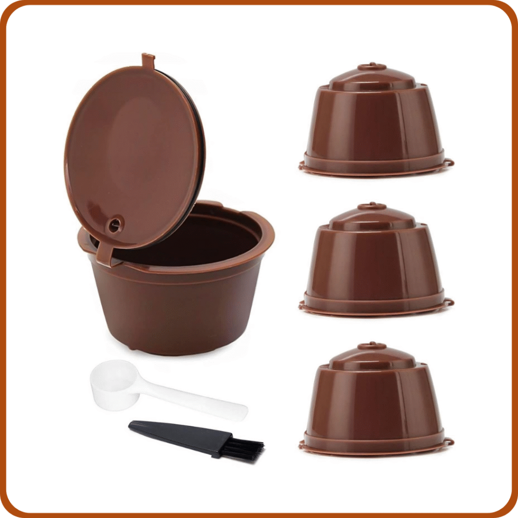 3 Cápsulas de Café Reutilizables Filtro Recargable, Rellenable para Cafetera Dolce Gusto, con1 Cuchara de Plástico y 1 Cepillo 