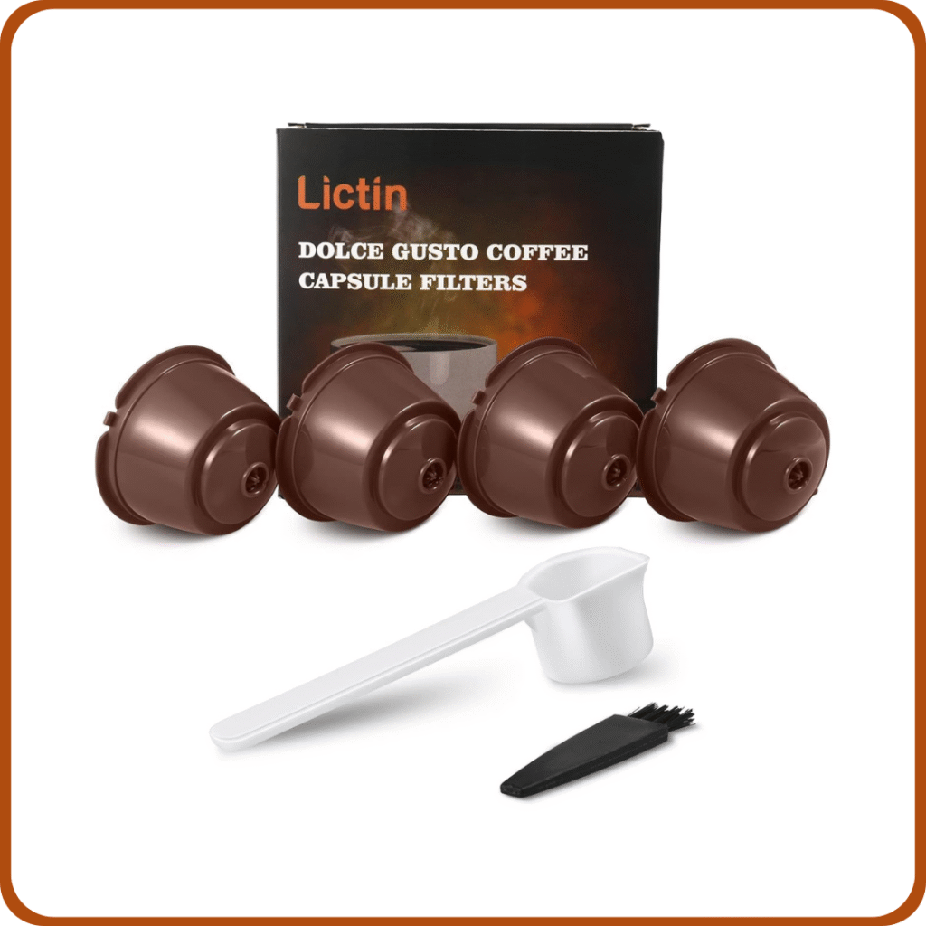 Lictin 4 Pack Cápsulas Filtros de Café Recargable Reutilizable para Cafetera Dolce Gusto Resistente Más de 200 Usos de Sustitucion de Cápsula, color Marrón 