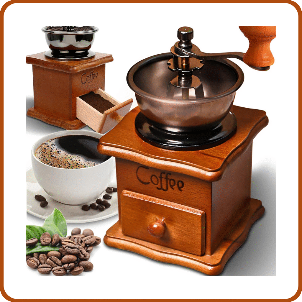 Retoo Molino De Café Manual marrón retro manual sobre madera con manivela, portátil, molinillo de café con diseño antiguo, molinillo de café espresso para granos de café, acero inoxidable 