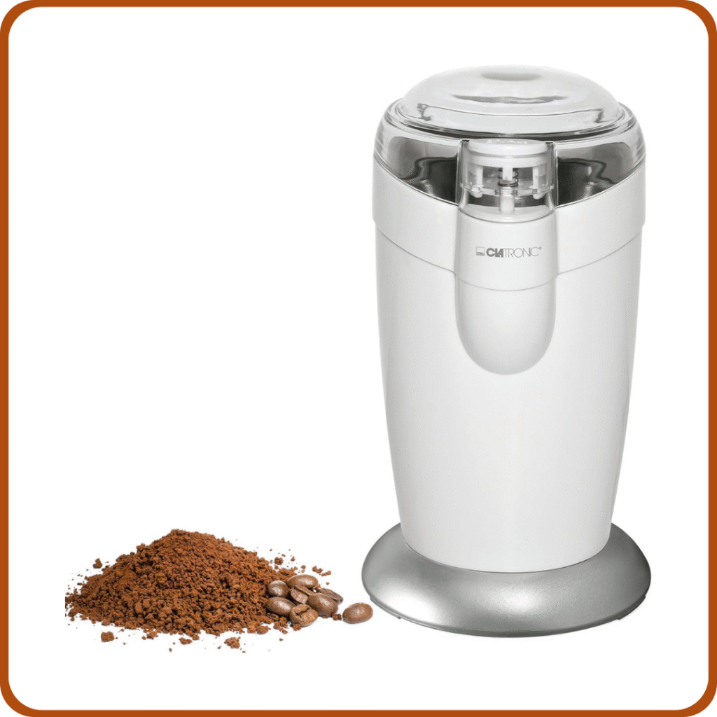 Clatronic KSW 3306 Molinillo eléctrico, Especias, Semillas o Granos, Capacidad 40gr 20 Tazas de café, Cuchillas Acero Inoxidable, tamaño Compacto, 120 W, Blanco/Plata