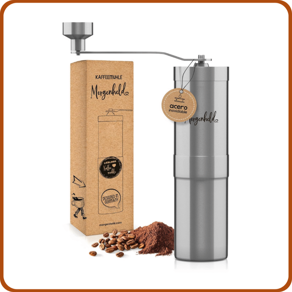 Morgenheld Molinillo de Café manual de acero inoxidable, con ajuste continuo, mecanismo de molienda de cerámica - Coffee Grinder espresso - Molinillo para exteriores y camping