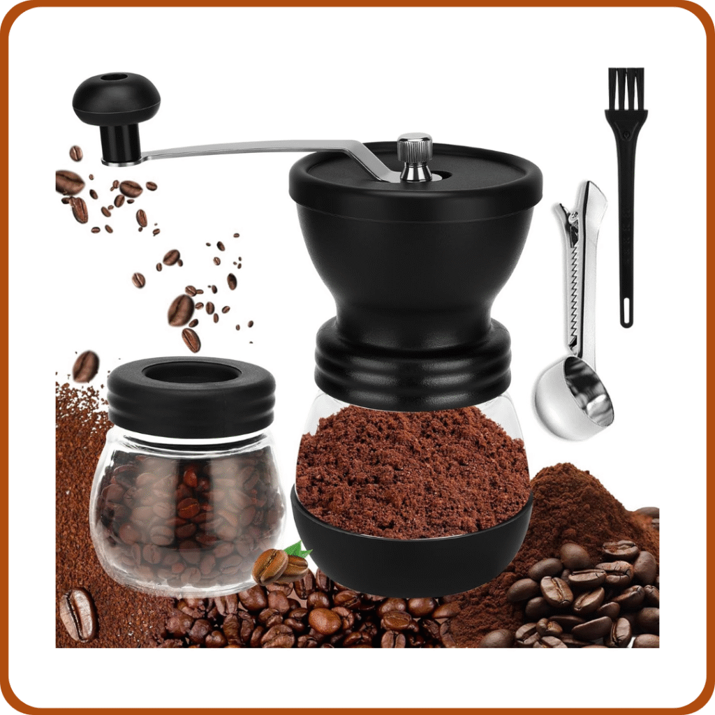 Kasanni Molinillo Cafe Manual PortáTil Molinillo De Cafe Manual Mango De Acero Inoxidable Molinillo De Café Manual Viene Con Dos Frascos De Vidrio Para Café Expreso, Hogar, Oficina, Viajes y Camping. 