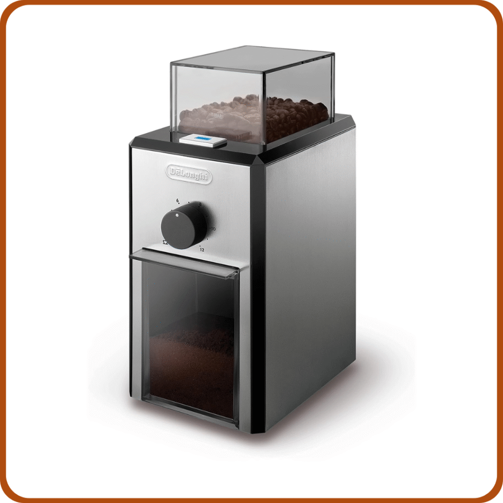 Molinillo de café profesional De'Longhi KG89 KG 89 para hasta 12 tazas, carcasa de plástico, plateado, 110 vatios