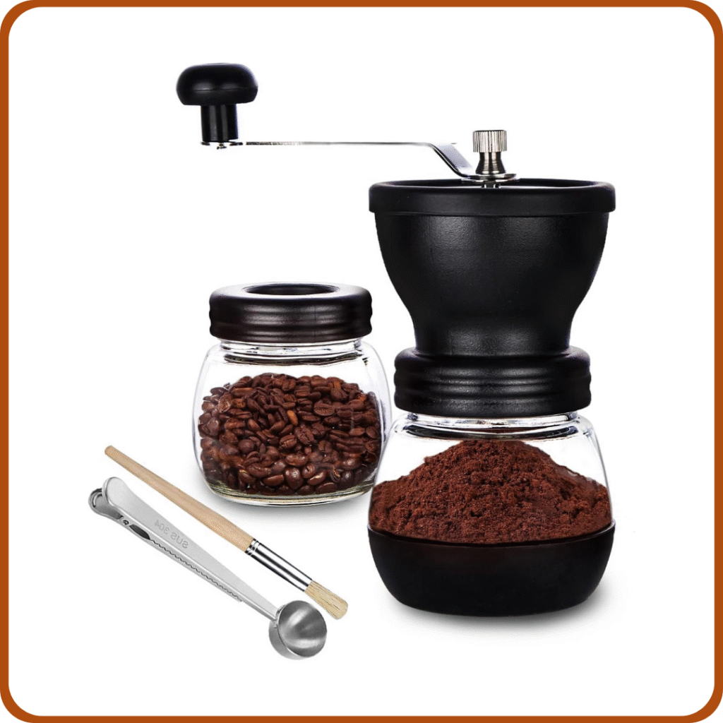 PARACITY Molinillo Cafe Manual con 2 Tarros de Cristal (325 ml cada uno),Molinillo Café con Núcleo de Molienda de Cerámica, Mmolinillo Café Manual/Portátil con Cepillo/Cuchara Para