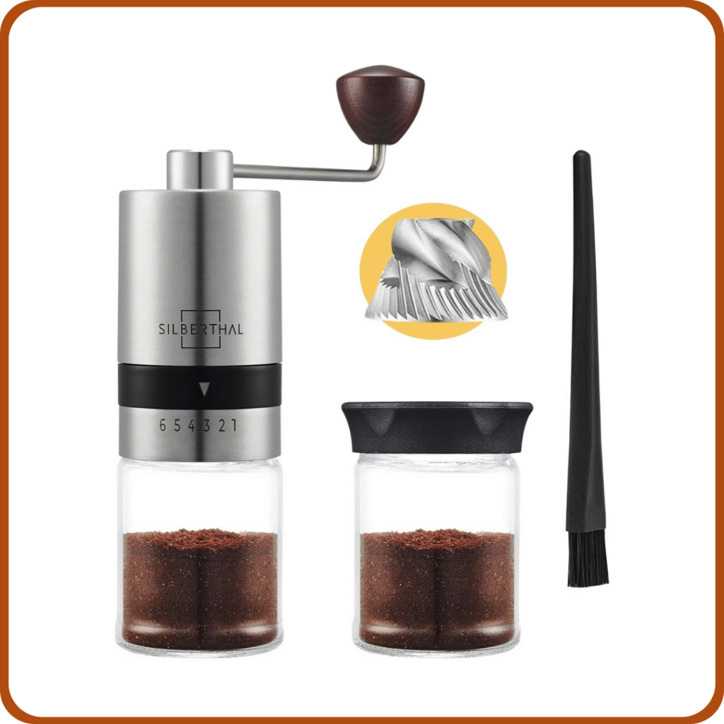 SILBERTHAL Molinillo cafe manual - 6 niveles de molido - Coffee grinder Acero inoxidable y vidrio 